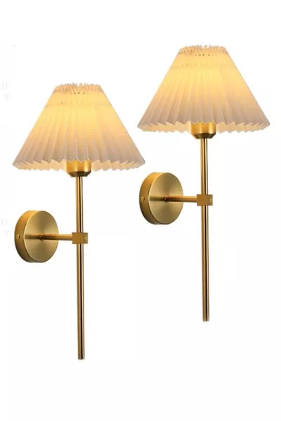 Moderne Design 1 Stuk Draadloze Batterij Wandlamp Plug & Play Crème Lampenkap Paraplulamp Vintage Goud Geel