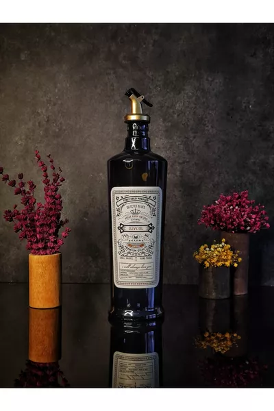 ML Black Italian Glass Oil Dispenser Vintage Oil Bottle with Gold Cap