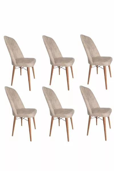 Ensemble de chaises. Chaise de cuisine crème pour 6 personnes avec pieds en bois de noyer et bois de charme, carrée, dorée