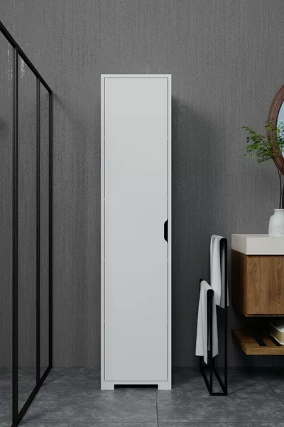 خزانة الحمام والملابس بباب واحد و5 رفوف بلون أبيض ناصع من دورو Cm Mat - دولاب