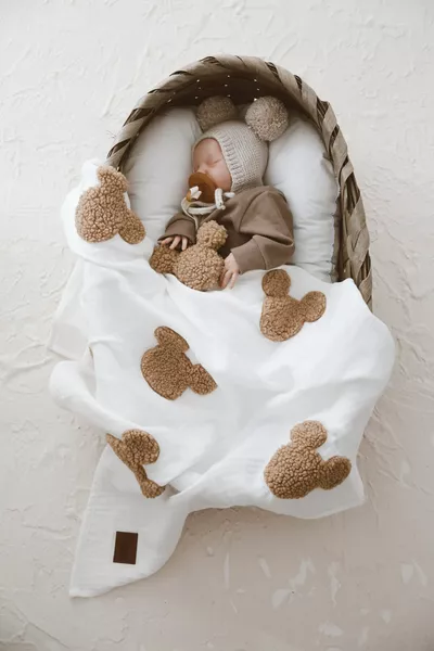 بطانية تيدي - أربع طبقات من القماش الموسلين بلون عاجي