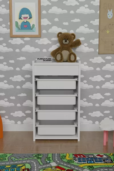 4 Basket Toy Cabinet Multi-Purpose Kitchen Cabinet Vegetable Holder White - White