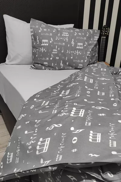 Set di Biancheria da Letto Singolo con Lenzuolo con Angoli Grigio a Note