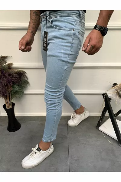 جينز سكيني فيت ليكرا رمادي رجالي أزرق