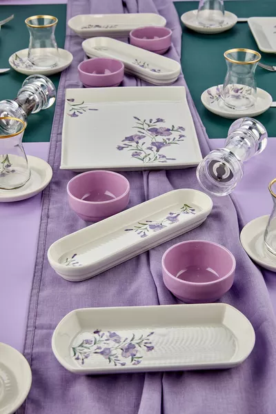 Лилави бръшлян 6-частов квадратен комплект за закуска за 6 души