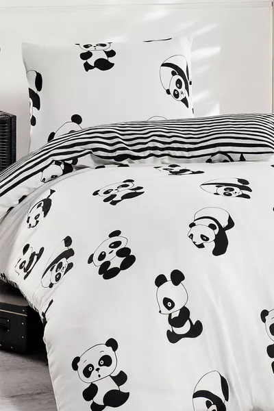 Single Junior Duvet Cover Set Panda Black