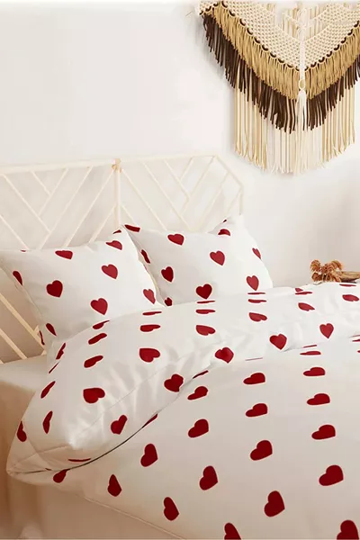 طقم مفارش سرير Ranforce بقلب أحمر مزدوج