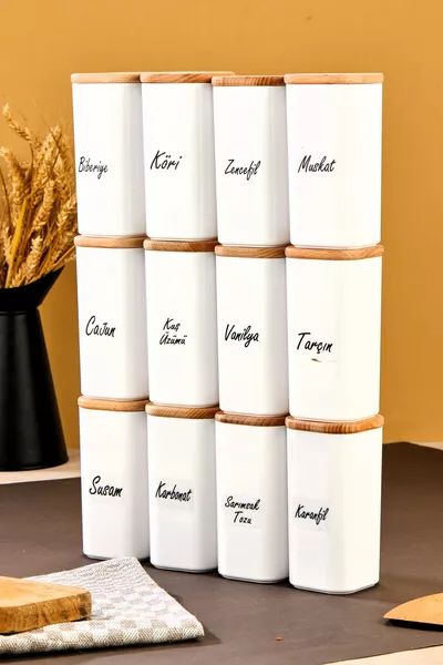 Labeled ml Bamboo Wooden Lid Acrylic Spice Storage Jar - Vacuum Sealed