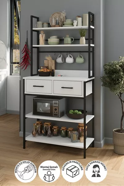 ستاند مطبخ بدرجين و5 رفوف زاوية القهوة رف المطبخ المطبخ بانغو فيتنامي أبيض