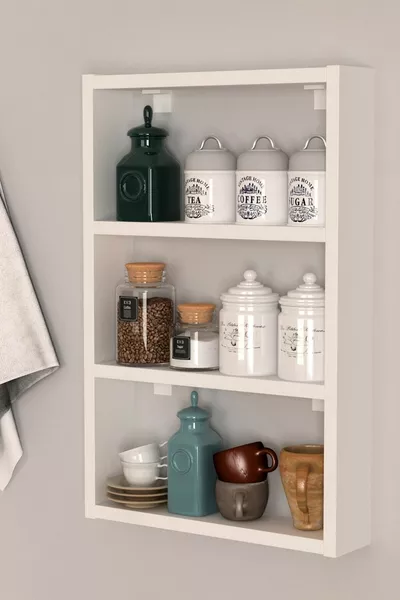 رف مطبخ جداري إكو ب٣ رفوف باللون الأبيض المطفي