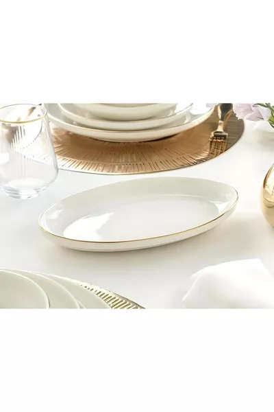 Modern Gold 2-Piece Cm Porcelain Medium Cream Boat Serving Plate Set