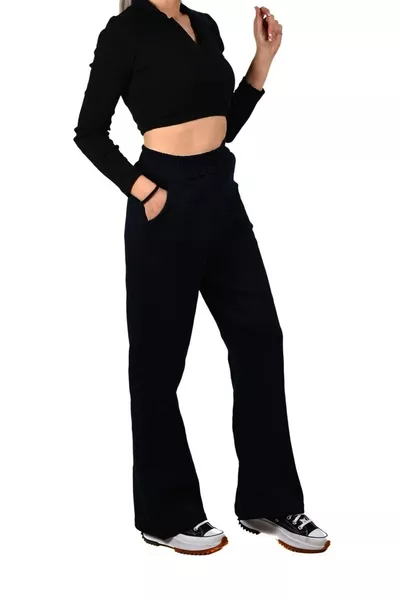 Kadın Lacivert Yüksek Bel Ispanyol Paça Eşofman Altı