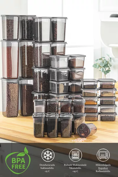  Parça Kare Erzak Ve Bakliyat Saklama Kabıbaharat Seti ml x(ML ML ML) ml