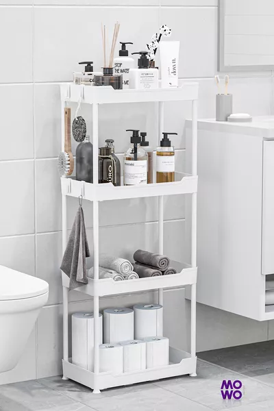 Mowo 4-laags badkamerrek, keukenrek, handdoekhouder, wasmiddelhouder, make-up organizer
