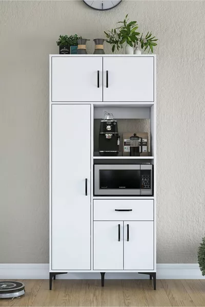 Rani Armoire Polyvalente 5 Portes 1 Tiroir Armoire de Cuisine Placard Blanc