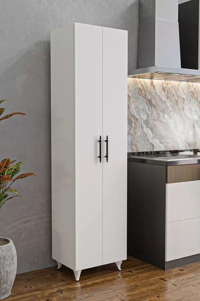 SELEN MULTIPURPOSE CABINET 7 Shelves, 2 Doors Kitchen Cabinet Pantry Cabinet Bathroom Cabinet White