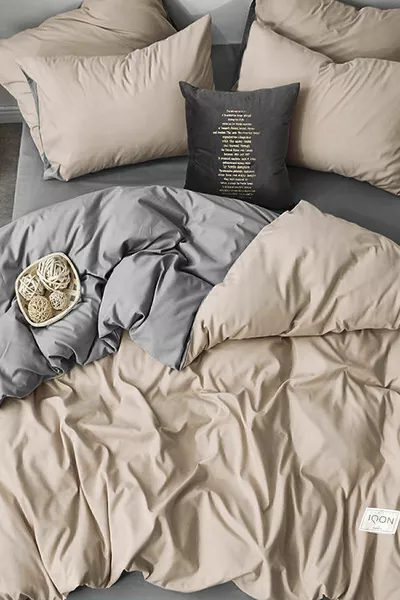 Dekbedovertrekset met Elastisch Hoeslaken Twee persoons Beige - Grijs