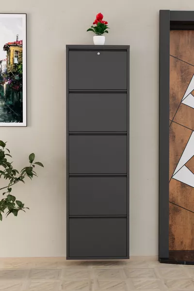 Kilitli 5 Kapaklı Metal Ayakkabılık Antrasit