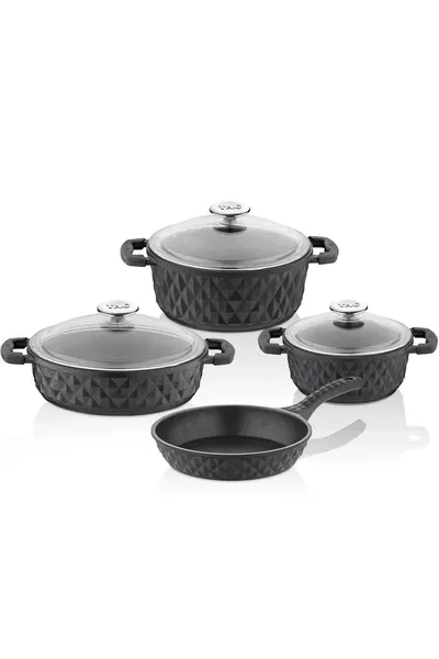Набор кастрюль Carabella с литым стеклянным крышками, 7 предметов, черный - 