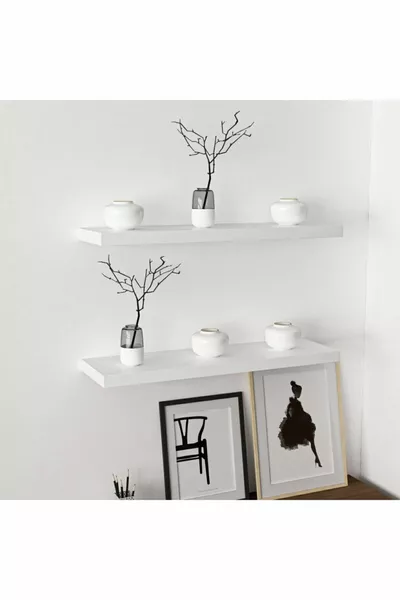 Бял летящ стенен рафт комплект от 2 скрити рафта