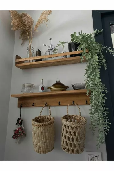 Cm Wooden Spice Rack Coffee Corner Hanger Shelf