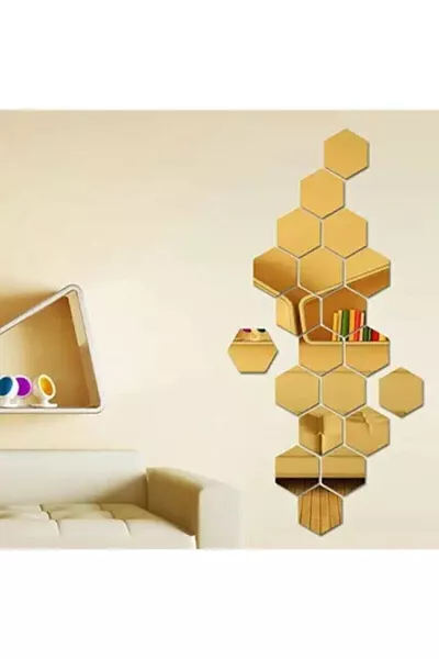 Honeycomb Gold Decorative Hexagon x Ornament Acrylic Mirror 7.5cm Entryway Wall Plexiglass with Adhesive Tape