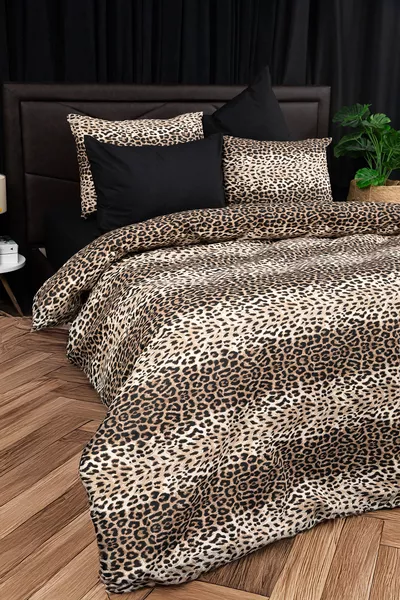 Dubbel Dekbedovertrek Set met Elastisch Laken in Luipaardprint