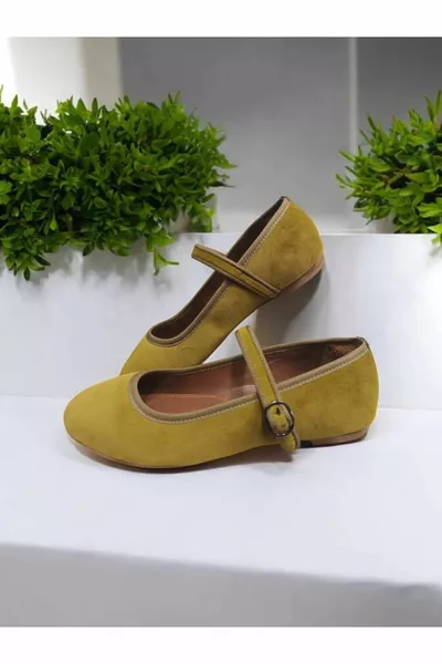 نسائي أصفر ماري جين فيلفيت عارضة راقصة باليه باليه مسطحة