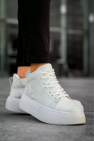  الرباط متابعة الرجال عالية النعل المستوردة رمادي من جلد الغزال الأحذية الرياضية