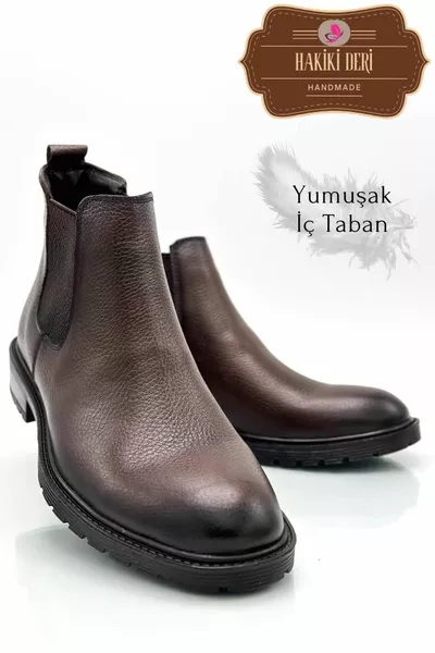 نعل جلدي طبيعي غير قابل للانزلاق مع وسادة دوبلكس جلد مرن أحذية رجالية حقنة براون