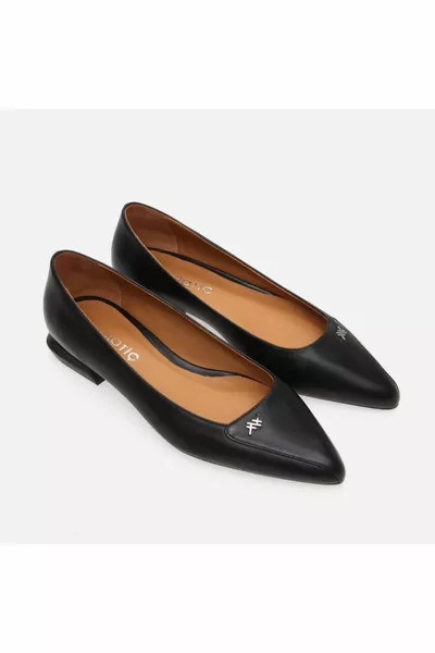 Echt lederen zwarte ballerina's voor dames