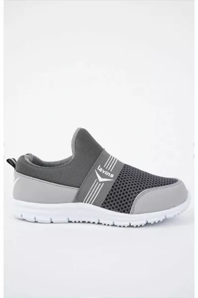 أطفال رمادي للجنسين دانتيل مريح مرن شبكة أحذية رياضية عارضة