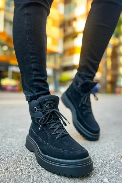 ARGUNİ Lace-Up Suede Men's Boots BLACK - CHE