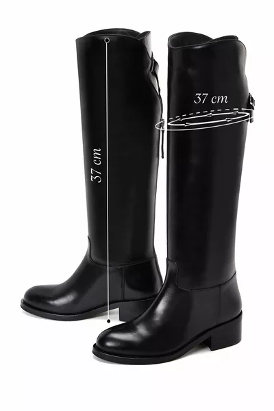 نسائي أسود بسحاب مشبك أحذية جلدية مفصلة 