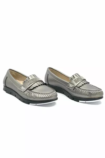 Asian Stone Detailed Soft Orthopedic Women's Ballet Flats PLATINUM