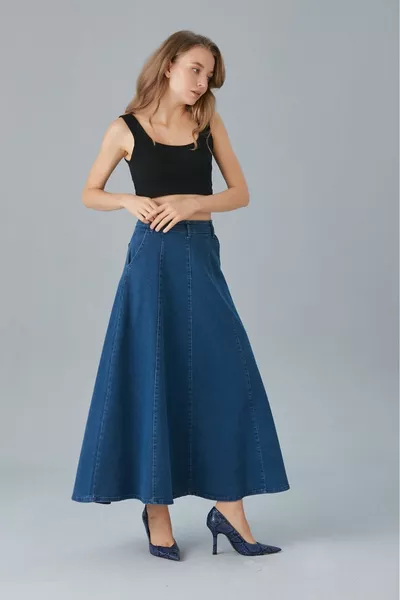 Jupe longue en jean à poches