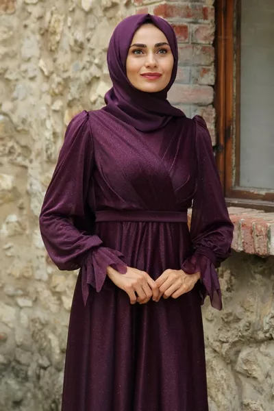 Robe de soirée hijab côtelée - Violet