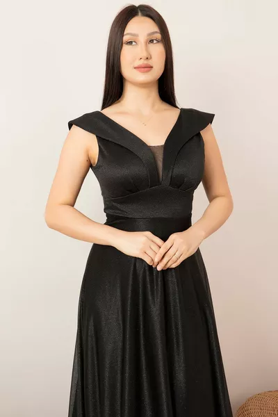 Abito da sera lungo in tulle glitterato 