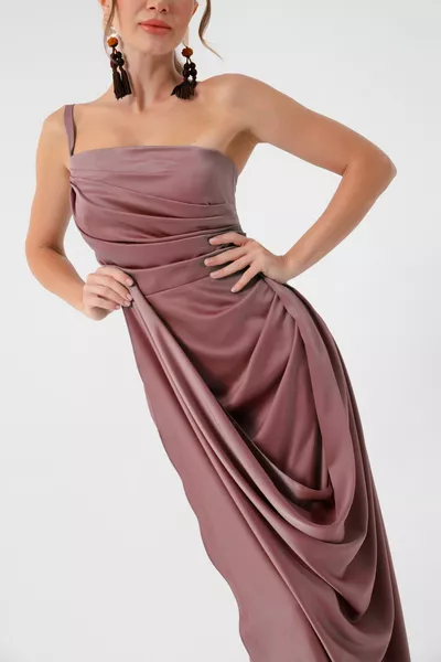 Salmon One Shoulder Satin Abendkleid & Abschlusskleid für Damen