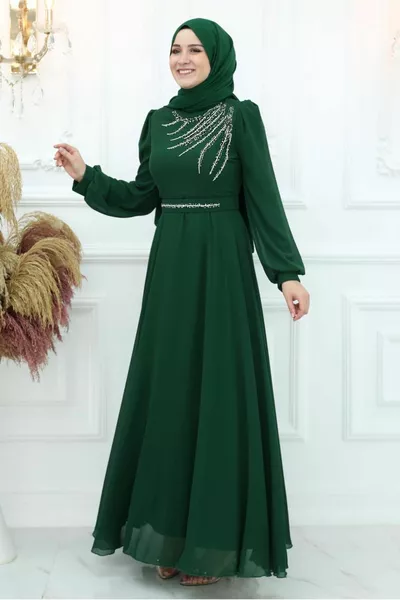 AVONDJURK MET GROENE (SMARAGD) STEENDETAILS VOOR DAMES T 