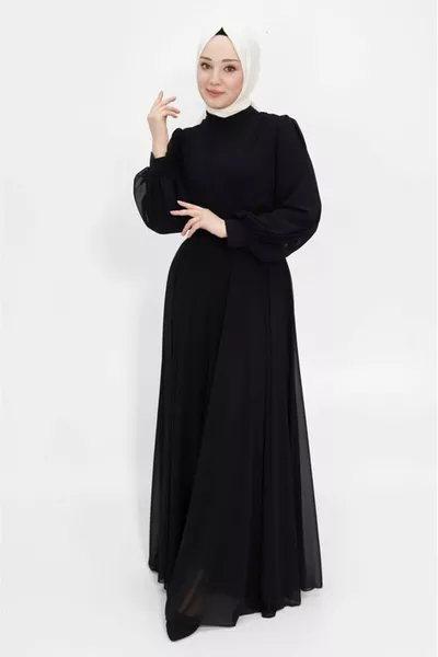 Double-breasted Collar Chiffon Fabric Hijab Evening Dresses