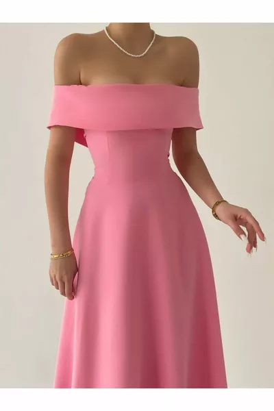 Madanno деколте Midi дължина атлас рокля