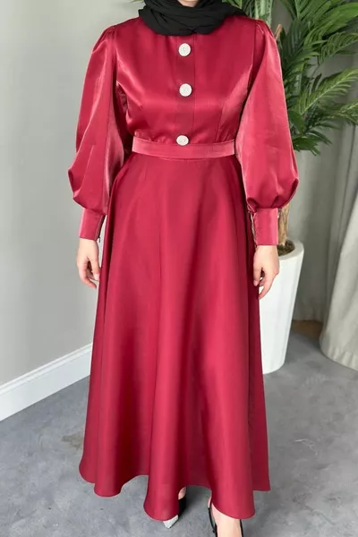 Drie Knopen Ballon Mouw Avondjurk Bourgondië