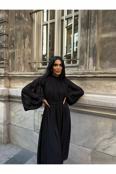 فستان طويل الأكمام ميدي شيفون