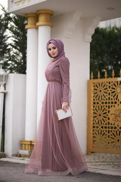 Parel Hijab Avondjurk - Gedroogde Roos