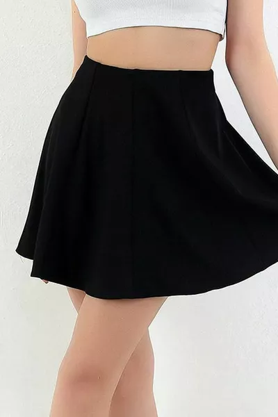 Cordstoff mit hoher Taille Elastische Taille Plissee-Lycra Stretchy Style Kurzer ausgestellter Mini-Rock