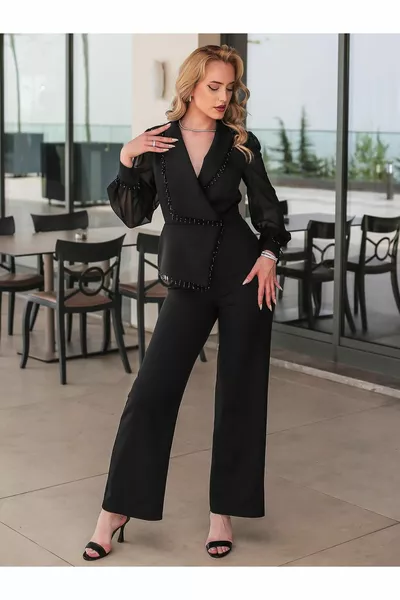 Zwarte Stone Gedetailleerde Jumpsuit