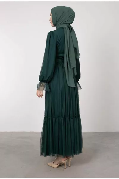 Abiti da sera hijab con volant in tulle lungo