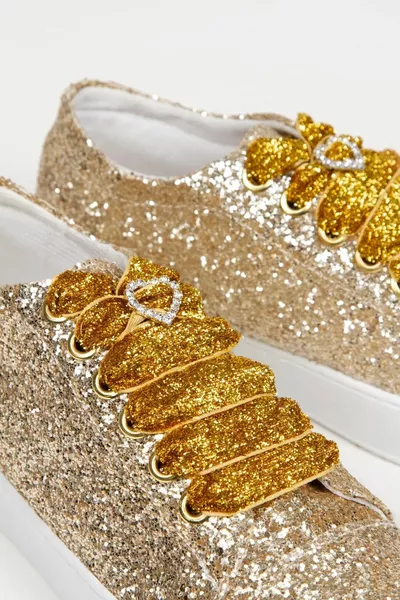 Женские золотые вечерние туфли серебристые кроссовки