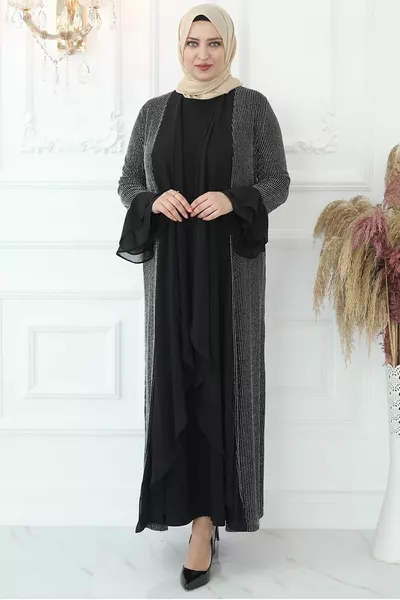 Elegance Hijab Abendkleid Grau